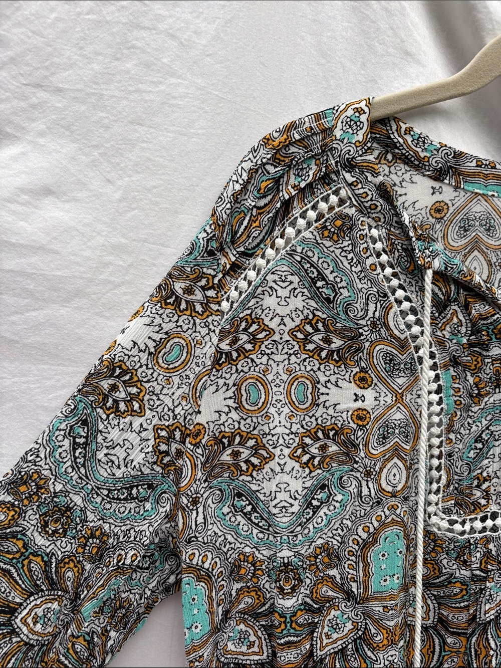Democracy Paisley Tunic in Teal, Goldenrod, Black & White - Picture 6 of 13